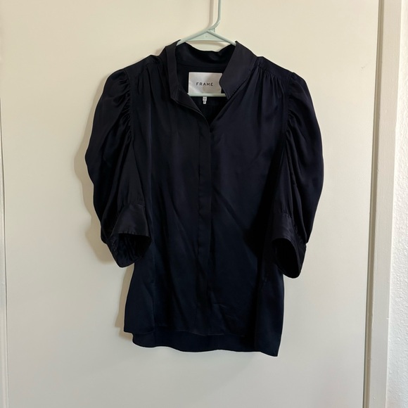 FRAME Gillian 100% Silk Navy Blouse Shirt Women’s Size Small Party Wear Festive - Picture 2 of 10